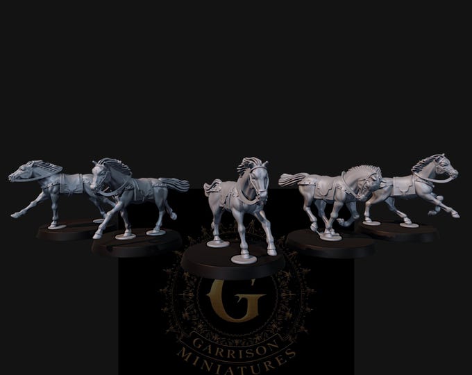 Galloping Saddled Horses Set of 5: 28mm