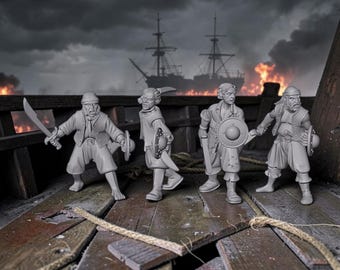 Pirates with Cutlasses and Bucklers X4 28mm Unpainted Resin Miniatures Pirates Wargaming RPG D&D