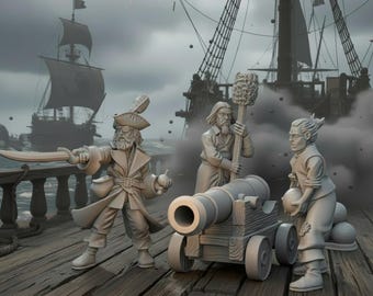 Pirate Cannon and Crew 28mm Unpainted Resin Miniatures Pirates Wargaming RPG D&D