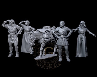 Medieval Merchants and Pack Mule 28mm 1/56