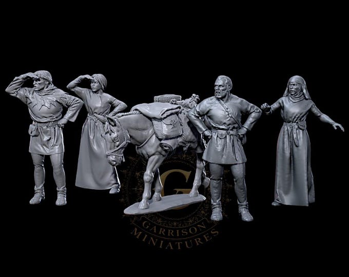 Medieval Merchants and Pack Mule 28mm 1/56