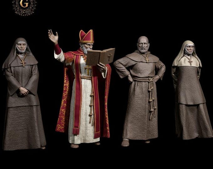 Medieval Clergy and Bishop 28mm 1/56
