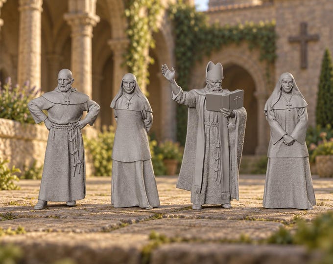 Clergy and Bishop X4 - 28mm Medieval Unpainted Resin Miniatures
