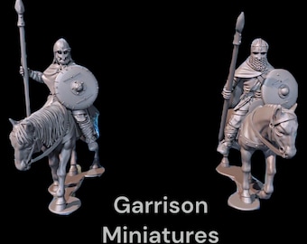 Mounted Unarmored Vendel Warriors with Spears 28mm