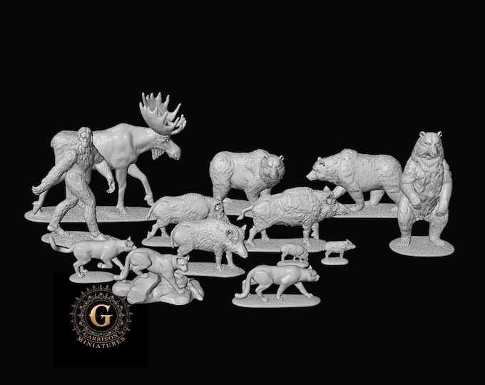 American Animals (and Bigfoot!) HO Scale Wild West 1/87 Unpainted Resin Miniatures Train Layout