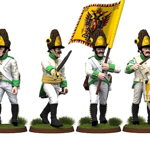 UNPAINTED  Napoleonic Austrian German Grenadiers Command 28mm 1/56 Wargames Collectors Figures by  Garrison Miniatures