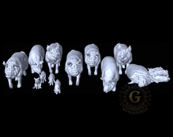 Herd of Berkshire Pigs 28mm 1/56