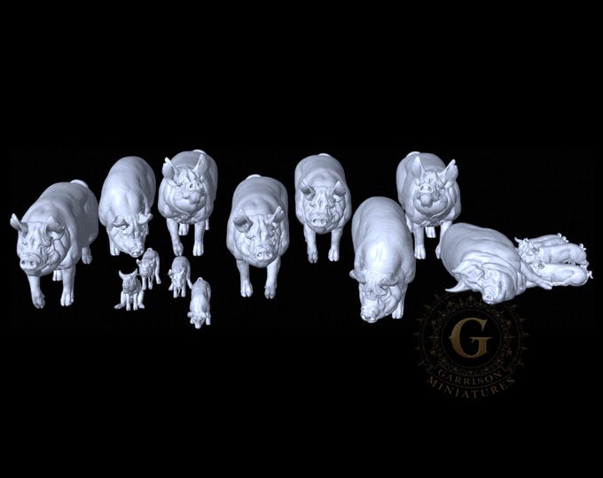 Herd of Berkshire Pigs 28mm 1/56