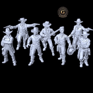 Black Gunslingers x7 Wild West 28mm / 32mm Miniatures Wargames Collectors ideal Dead Man&#39;s Hand Blackwater Gulch Gunfighter&#39;s Ball UNPAINTED