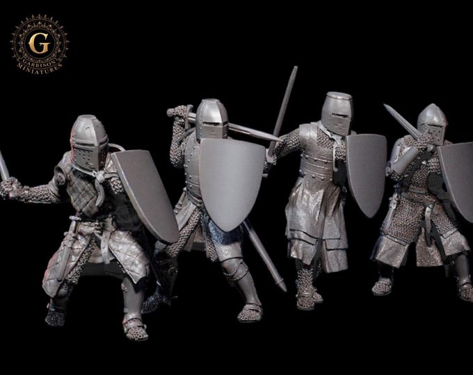 14th Century Foot Knights In Great Helms 28mm 1/56