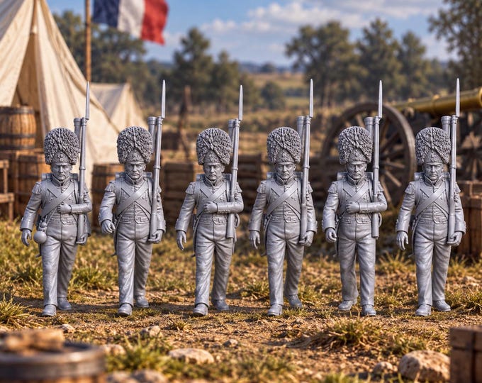 French Old Guard Grenadiers in Campaign Dress 28mm Napoleonic Unpainted Resin Wargame Figures
