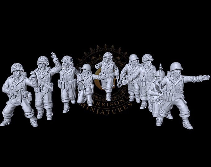 WW2 US NCOs X9 ideal Bolt Action 28mm 1/56 Wargames and Collectors Figures by 3DB for Garrison Miniatures