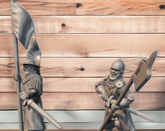 13thC Billmen Captain & Bannerman, 28mm