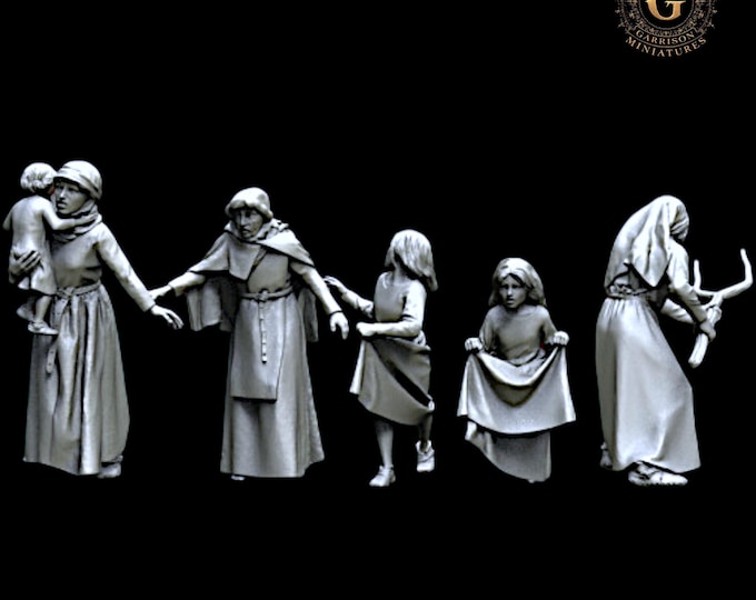 Fleeing Medieval Villagers  28mm 1/56