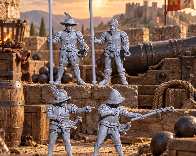 Spanish Empire Artillery Crew X4 28mm Medieval Unpainted Resin Wargame Miniatures