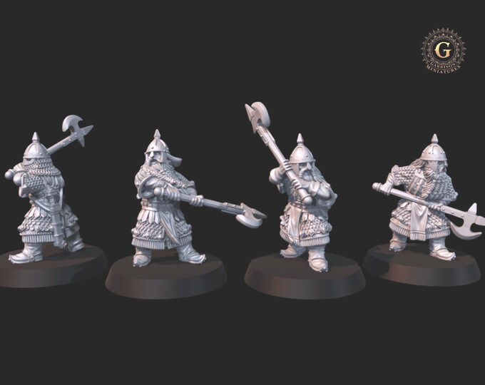 Dwarf Warriors with Polearms, 28mm 1/56