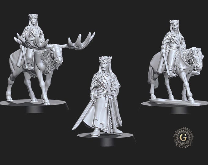 Elven King, 1x Foot & 2x Mounted, 28mm 1/56