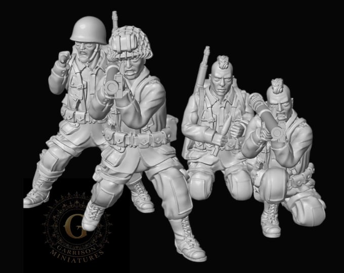 US Airborne Bazookas X4 20mm 15mm 28mm WW2 Unpainted Resin Wargame Figures