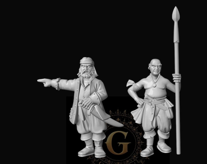 Pirate Commanders X2 28mm Pirates Unpainted Resin Wargame Miniatures