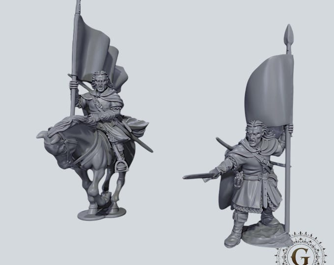 Rangers Banner Bearer Foot & Mounted 28mm Fantasy Unpainted Resin Miniatures