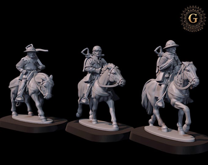 Mounted Medieval Crossbowmen X3 Set 1 - 28mm 1/56 Wargames and Collectors Figures by Medbury Miniatures for Garrison Miniatures