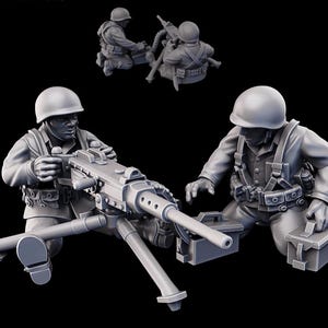 WW2 USMC HMG Team & Officer Bolt Action etc 28mm 1/56 Wargames and Collectors Figures by Kyoshuneko for Garrison Miniatures