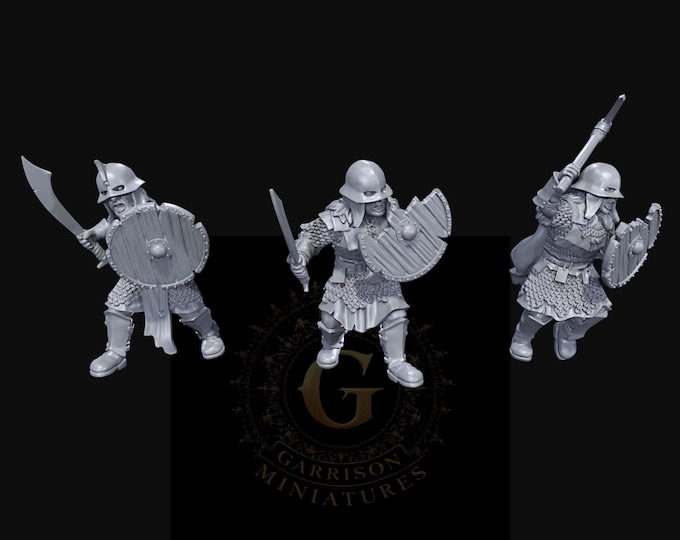 3 Orc Warriors with Sword and Shield -28mm 1/56