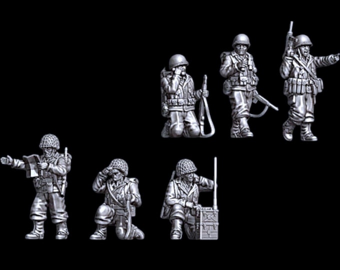 WW2 US Infantry Headquarters Set 28mm 1/56 Wargames and Collectors Figures by 3DB for Garrison Miniatures