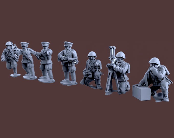 WW2 Greek Army Headquarters x7 Figures ideal Bolt Action 28mm 1/56 Wargames and Collectors Figures by BattleCat for Garrison Miniatures