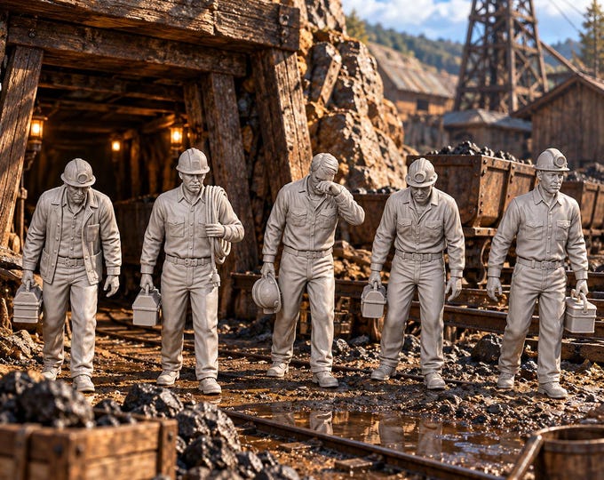 28mm Coal Miners x5 Unpainted Resin Figures 1/56 Wargames Diorama Collectors
