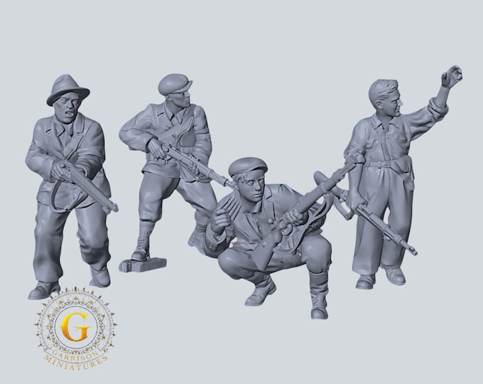 Partisan, Resistance, Home Guard Riflemen X4 28mm or 20mm  WW2 Unpainted Resin Wargame Miniatures