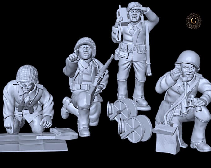 WW2 US Infantry Observers X4 ideal for Bolt Action etc 28mm 1/56 Wargames and Collectors Figures by Garrison Miniatures