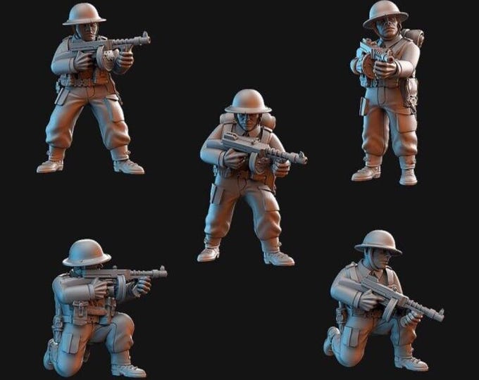 WW2 British Army SMG Unit ideal Bolt Action 28mm 1/56 Wargames and Collectors Figures by Kyoushuneko for Garrison Miniatures