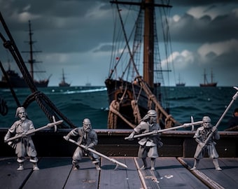 Pirates with Boathooks 28mm Unpainted Resin Miniatures Pirates Wargaming RPG D&D