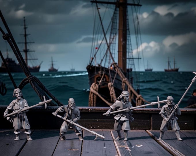 Pirates with Boathooks 28mm Unpainted Resin Miniatures Pirates Wargaming RPG D&D