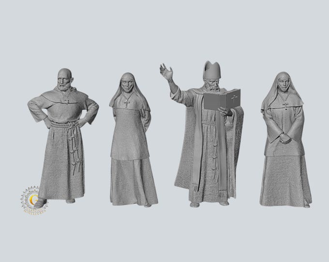 Clergy and Bishop X4 - 28mm Medieval Unpainted Resin Miniatures