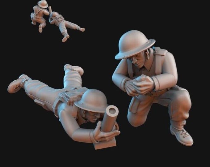 WW2 British Army Light Mortar ideal Bolt Action 28mm 1/56 Wargames and Collectors Figures by Kyoushuneko for Garrison Miniatures