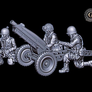 WW2 US Airborne 75mm Howitzer 28mm ideal Bolt Action Unpainted Wargames Collectors Figures by Garrison Miniatures