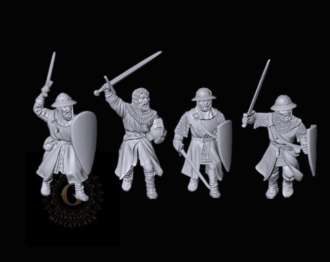 Sergeants on Foot X4 28mm Medieval Unpainted Resin Wargame Miniatures