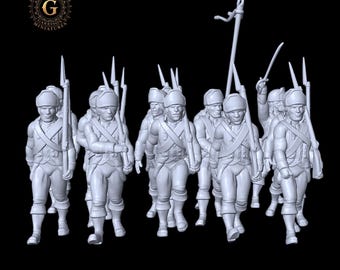 Revolutionary War/AWI Infantry Marching X14 Figures 28mm 1/56 Wargames & Collectors Figures by Eskice for Garrison Miniatures