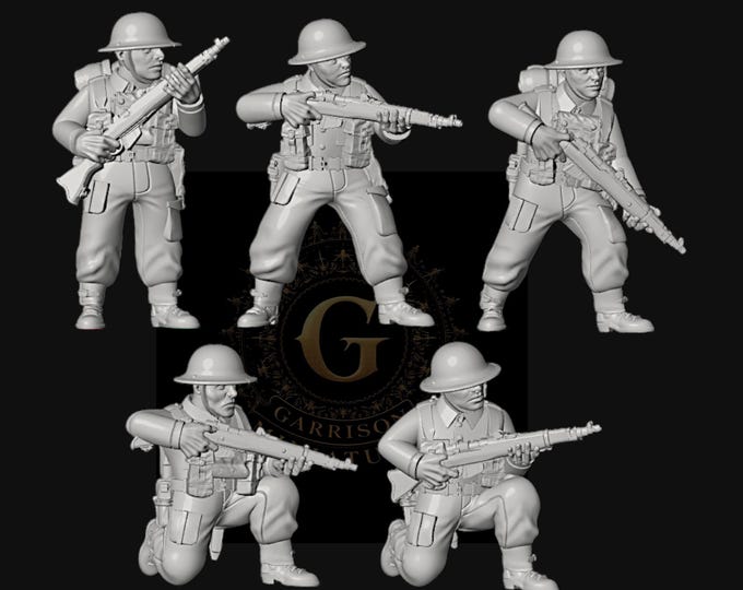 British Infantry Riflemen X5 28mm or 20mm Early WW2