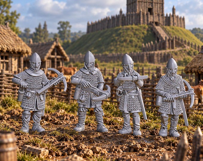 Norman Armoured Crossbowmen Set 2 X4 28mm Dark Ages Unpainted Resin Miniatures