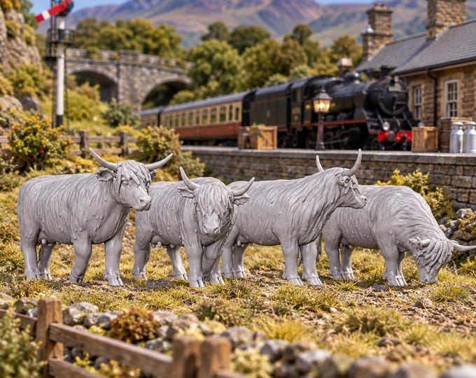 Highland Cattle Miniatures, HO Scale 1/87 Unpainted Model Railroad, Train Layout Diorama Accessories