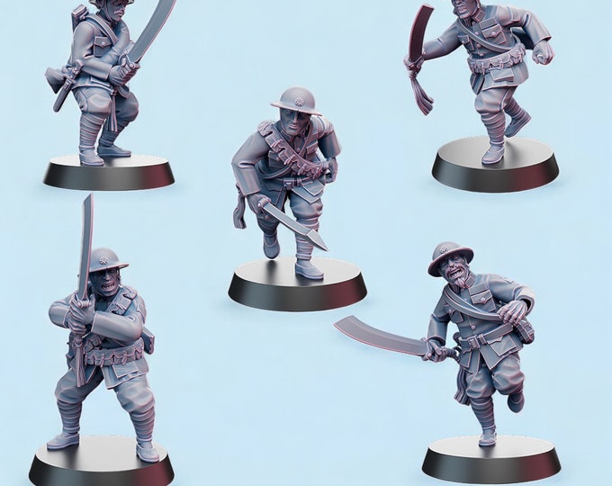 Chinese NRA Infantry with Dao Swords - 5 Figures - 28mm 1/56 Wargames and Collectors Figures by Kyoushuneko for Garrison Miniatures
