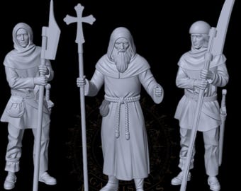 Medieval Priest and Guards - 28mm (1/56)
