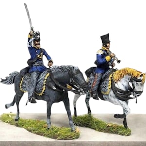 UNPAINTED Napoleonic Prussian Landwehr Cavalry Command X2 Waterloo Plancenoit 28mm 1/56 Wargames Collectors Figures by Garrison Miniatures