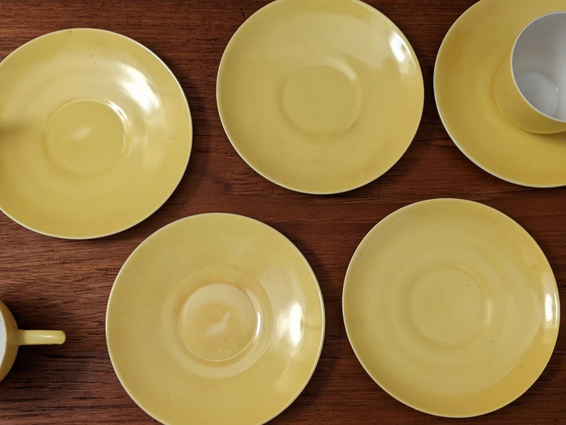 Extremely rare MCM Mid-century ALP Czechoslovakia yellow, eggshell china espresso cups demi-tasses & their saucers 5 available image 5