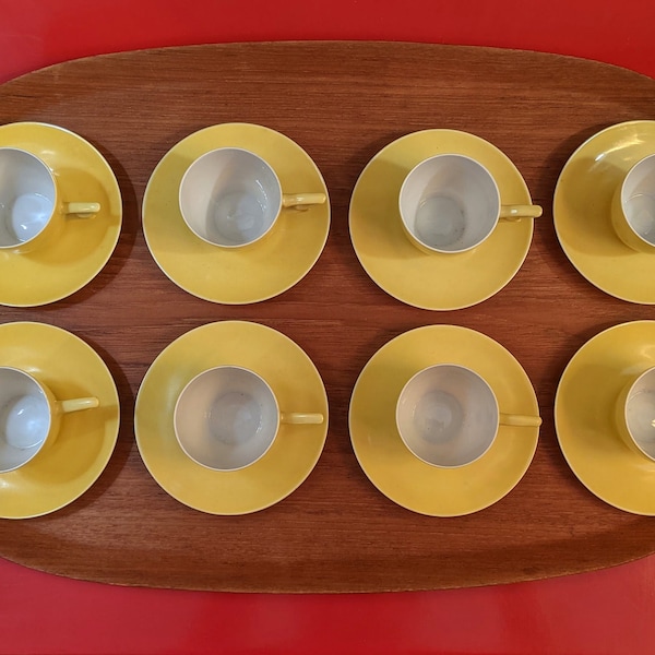 Extremely rare  MCM Mid-century ALP Czechoslovakia yellow, eggshell china espresso cups (demi-tasses) & their saucers (5 available)