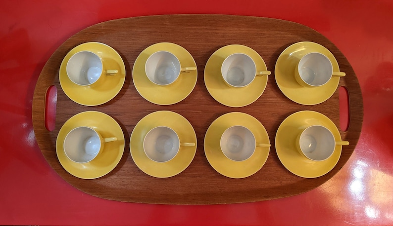 Extremely rare MCM Mid-century ALP Czechoslovakia yellow, eggshell china espresso cups demi-tasses & their saucers 5 available image 1