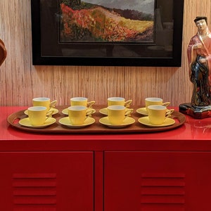 Extremely rare MCM Mid-century ALP Czechoslovakia yellow, eggshell china espresso cups demi-tasses & their saucers 5 available image 10